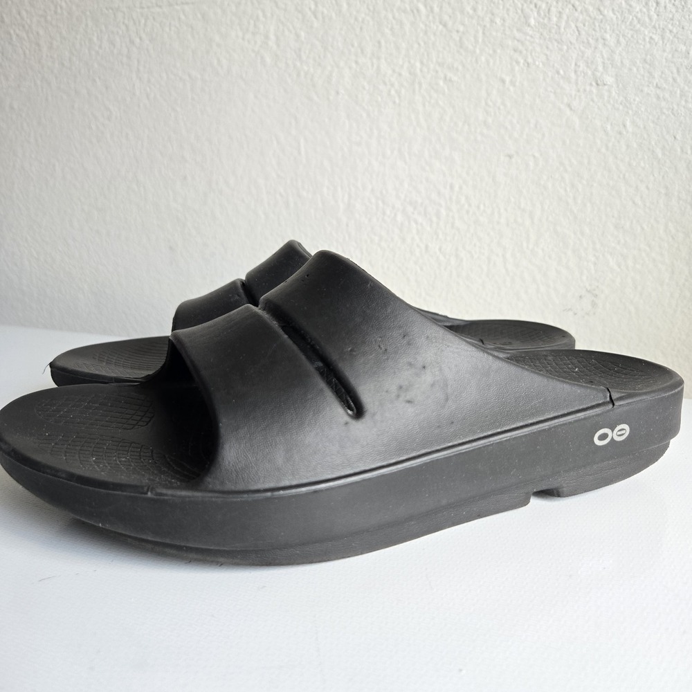 OOFOS Ooahh Size Mens 8 Womens 10 Black Recovery Slides Sandals Flip Flops